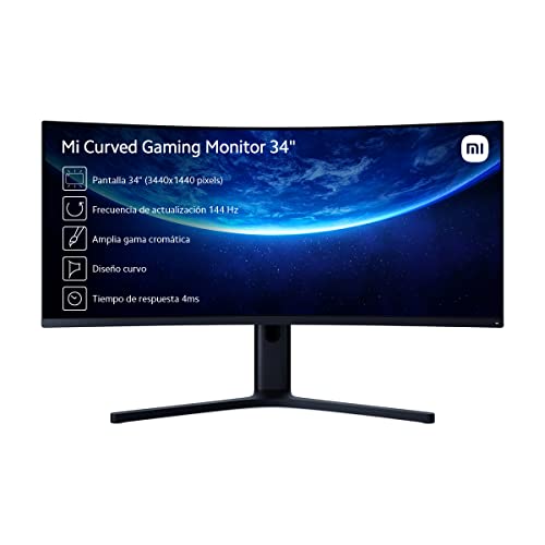 Xiaomi Mi Curved Gaming Monitor 34" GL WQHD (3440x1440, 21:9, HDMI 2.2x2, DisplayPort 1.4x2, Altura y rotación Ajustable, 4ms, 144Hz, AMD FreeSync) Negro