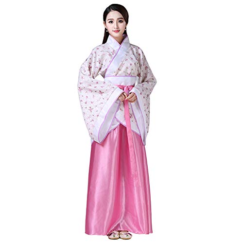 Xingsiyue Chino Antiguo Tradicional Hanfu Disfraz Etapa de Rendimiento Traje de Tang Vestido de Baile para Mujer (Blanco Rosa,46)