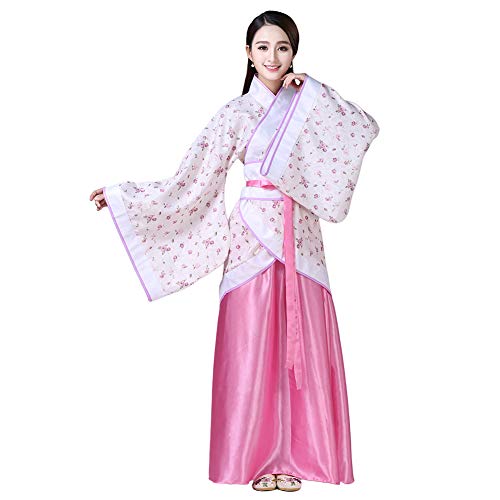 Xingsiyue Chino Antiguo Tradicional Hanfu Disfraz Etapa de Rendimiento Traje de Tang Vestido de Baile para Mujer (Blanco Rosa,46)