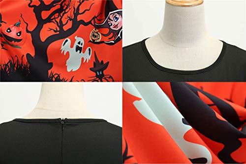 Xyfw Manga De La Túnica De Halloween Femme Automne Rockabilly Largo Vestido De Las Mujeres del Invierno Vestidos Modela del Vintage 50S 60S Oscilación Grande Vestido De Halloween Vestir,L