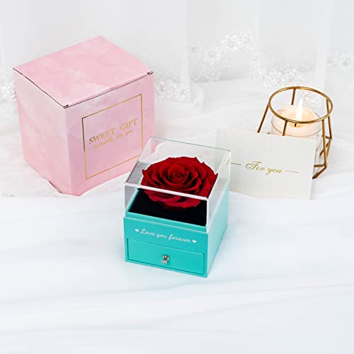 Yamonic Rosa Eterna Real con Collar y Pendientes en Caja de Regalo, Regalos románticos para San Valentín Cumpleaños Aniversario Navidad, Regalos de Amor para Mujeres Gril (Rojo)