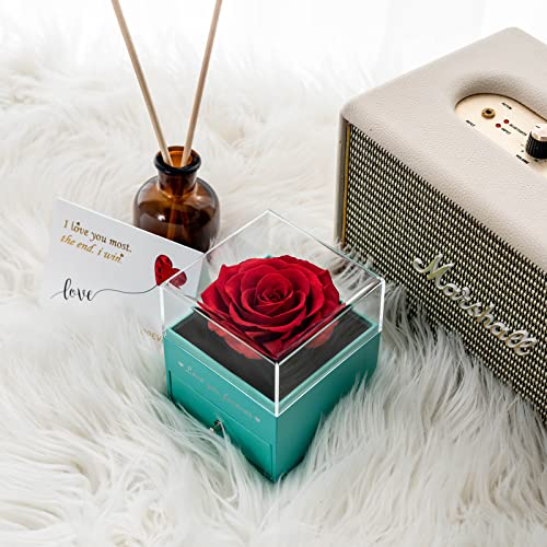 Yamonic Rosa Eterna Real con Collar y Pendientes en Caja de Regalo, Regalos románticos para San Valentín Cumpleaños Aniversario Navidad, Regalos de Amor para Mujeres Gril (Rojo)