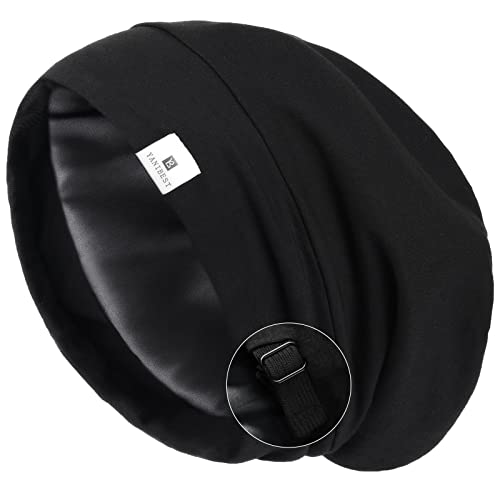 YANIBEST Gorro de Dormir Pelo Rizado Ajustable Forro de Satén Antifrizz Gorro de Punto Fino Algodón Suave para Mujeres y Chicas