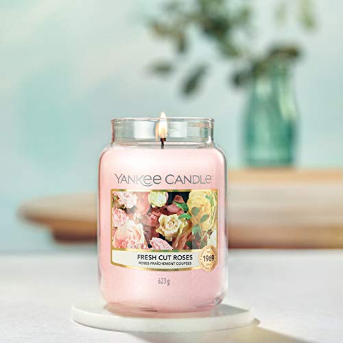 Yankee Candle Fresh Cut Roses Vela Aromática en Frasco Grande, Rosa, 623 g