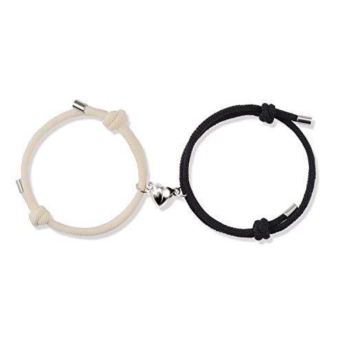 YELUWA Pulseras Magnéticas para Parejas para Mujeres Hombres Atracción Mutua Pulseras Hechas a Mano de Larga Distancia a Juego Votos de Amor Eterno Regalo de San Valentín, Cuerda Negra / Blanca