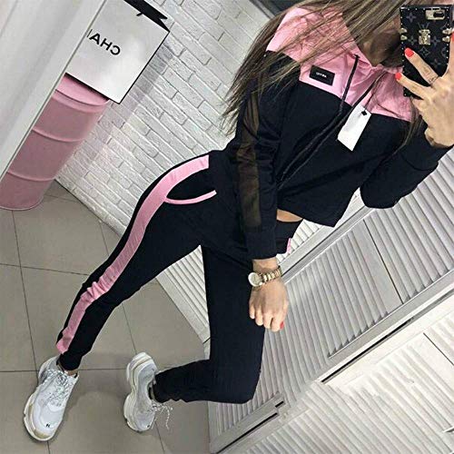 Yesgirl Mujer 2 Piezas Set Pantalones + Tops Conjunto de Chándal de Mujer Flequillo Camisas Fitness Manga Larga Casual Jersey Chaqueta Hoodie&Pantalones Jumpsuit Casual Sets Rosa M