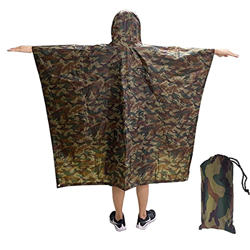 Yesloo Poncho impermeable extra largo multifuncional 3 en 1, impermeable unisex, alfombrilla para el suelo de la tienda, lona para sombrilla, capa impermeable de camuflaj, camping (Camuflaje)