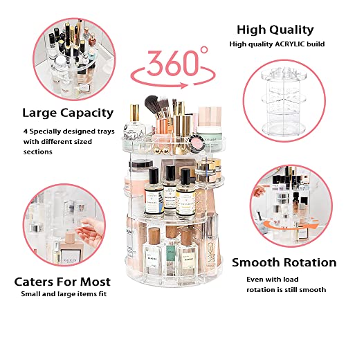 YIEZI Organizador de Maquillaje – Juego de 2 Piezas – Organizador Maquillaje de Rotación 360° y Caja Transparente con 7 de Cosméticos Acrílicos Expositor - Organizador de Cosméticos