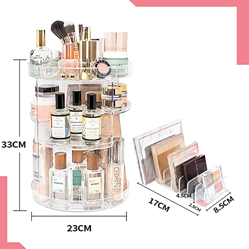 YIEZI Organizador de Maquillaje – Juego de 2 Piezas – Organizador Maquillaje de Rotación 360° y Caja Transparente con 7 de Cosméticos Acrílicos Expositor - Organizador de Cosméticos