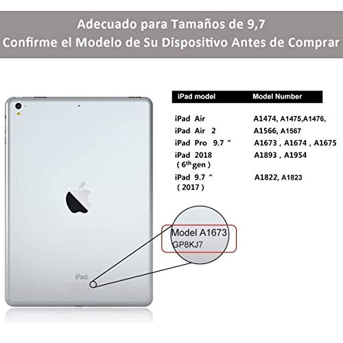 YingStar Teclado con Funda para iPad 9.7 2018 6 Generación/iPad 9.7 2017 5 Generación/iPad Air 1 / iPad Air 2 / iPad Pro 9.7 Español Ñ Teclado Bluetooth Inalámbrico Desmontable Carcasa con Soporte