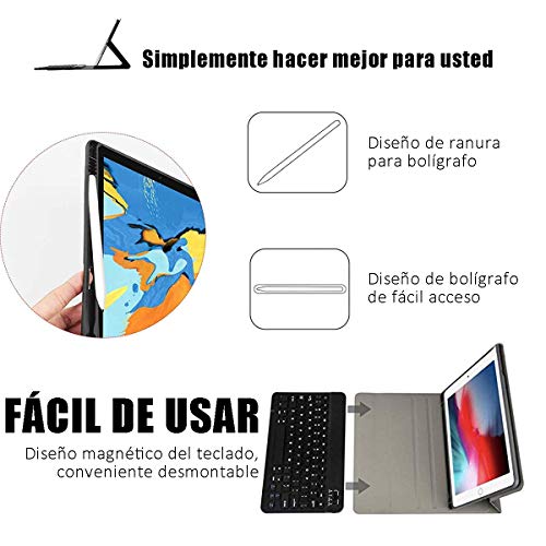 YingStar Teclado con Funda para iPad 9.7 2018 6 Generación/iPad 9.7 2017 5 Generación/iPad Air 1 / iPad Air 2 / iPad Pro 9.7 Español Ñ Teclado Bluetooth Inalámbrico Desmontable Carcasa con Soporte