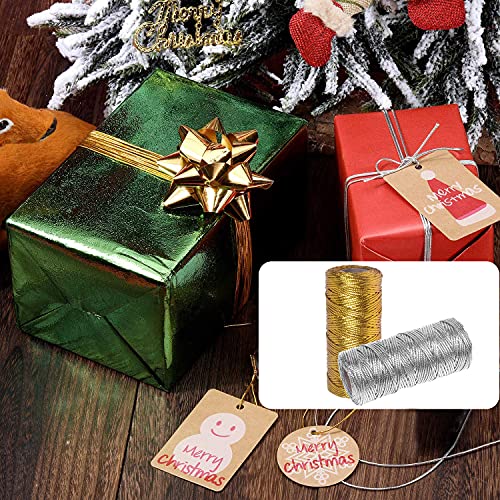 YIYICO Cordon Dorado Cordón Metálico Hilo Dorado 2 Rollos 100m Hilo de Oropel para Hacer Manualidades Envolver Regalos o Decoración de Árbol de Navidad Etiquetas de Regalo (dorado y plata)