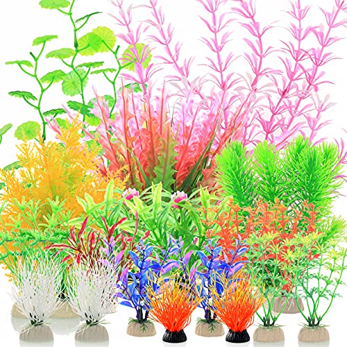 YMHPRIDE 22 Plantas Artificiales para pecera, Plantas de Agua de Algas Marinas para Acuario, Plantas de plástico acuáticas vívidas, Plantas de decoración para peceras de Acuario