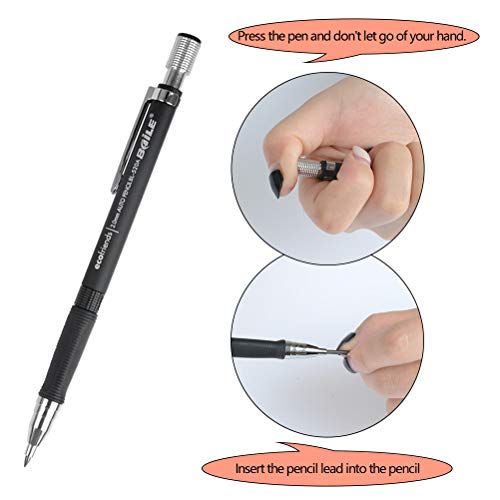 YOTINO 3 Piezas 2.0 mm Lápiz Mecánico con 24 Pcs Mina de Lápiz Recambios de Color y Negros para Dibujo, Escritura, Manualidades, Bosquejo