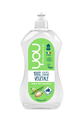 YOU - Líquido de vajilla ecológico para pieles muy sensibles y almendra dulce, Pack de 2 x 500 ml