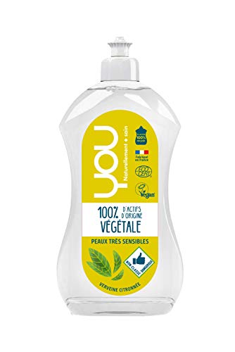 YOU – Líquido vajilla ecológica – pieles muy sensibles – Perfume natural verbena limonada – Producto vajilla con certificado Ecocert y Vegan, fabricado en Francia – Botella 100% reciclada de 500 ml