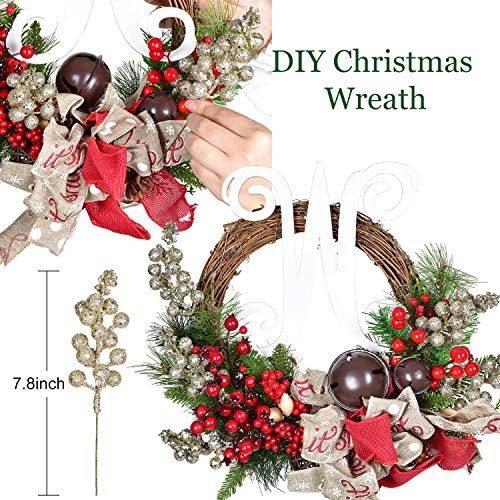 YQing 14 Piezas Tallos de Bayas Rojas Artificiales, 19.8cm Navidad Bayas Artificiales Acebo Navidad Decoracion para Árbol de Navidad Vacaciones y decoración del hogar, champán