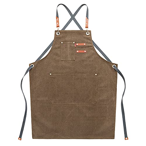 YUENA CARE Delantal Trabajo, Delantal de Cocina Ajustable Mandil de Lona Duradero para Cocinero Camarero Servidores Baristas, con Bolsillos, para Mujer y Hombre #1