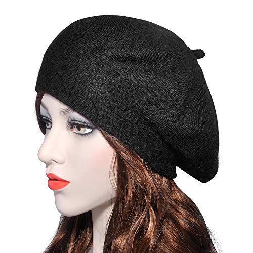 ZLYC Sombrero de boina francesa, Reversible Color Sólido Cachemira Punto Caliente Boina Cap para Mujeres Niñas - negro - Talla única