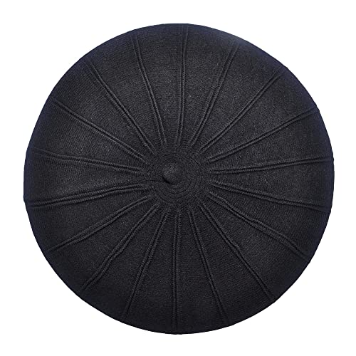 ZLYC Sombrero de boina francesa, Reversible Color Sólido Cachemira Punto Caliente Boina Cap para Mujeres Niñas - negro - Talla única