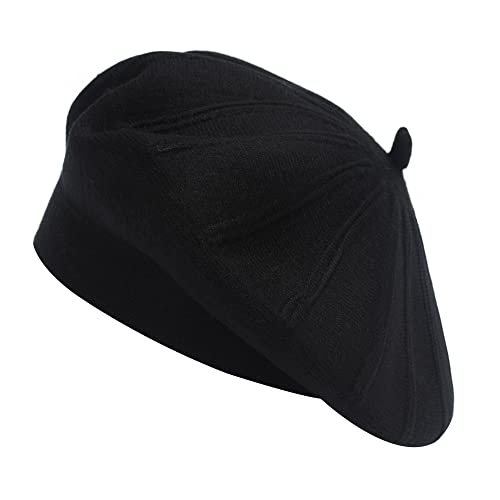 ZLYC Sombrero de boina francesa, Reversible Color Sólido Cachemira Punto Caliente Boina Cap para Mujeres Niñas - negro - Talla única