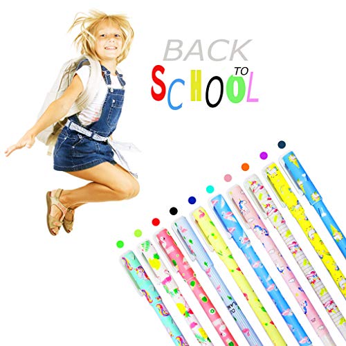 10 Lápices Boligrafos Gel Colores con Transparente Estuche de Regalo Escolar para Niña Edad 3 4 5 6 7 8 9 10 Años, TOYESS Bolígrafos Unicornio Flamingo Lindos Set