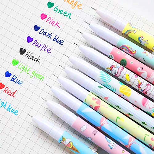 10 Lápices Boligrafos Gel Colores con Transparente Estuche de Regalo Escolar para Niña Edad 3 4 5 6 7 8 9 10 Años, TOYESS Bolígrafos Unicornio Flamingo Lindos Set