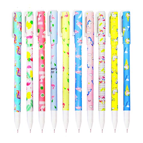 10 Lápices Boligrafos Gel Colores con Transparente Estuche de Regalo Escolar para Niña Edad 3 4 5 6 7 8 9 10 Años, TOYESS Bolígrafos Unicornio Flamingo Lindos Set