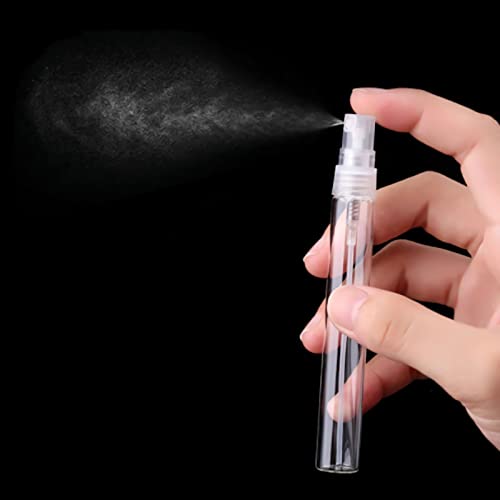 10 Piezas 5ml Botella de Cristal Transparente con Pulverizador, Vidrio Frasco con Bomba en Spray, Mini Spray de Bolsillo, Envase Cosmético Perfumes Viajes, Recargable y Embudo