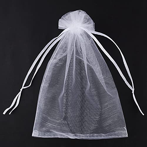 100 Piezas 20X30cm Bolsas de Organza de Regalo Bolsas para Joyas Bolsas de Regalo Bolsitas con Cordón para Bodas Favores de Fiesta y Envoltura de Joyas Caramelo,Blanco