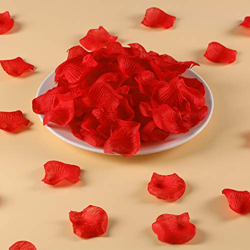 1000Pcs Pétalos de Rosa, Pétalos de Rosa de Seda Artificial Rojos, Pétalos de Flores Confeti para día de San Valentín Decoración/Bodas Decoración/Fiestas/Ambiente Romántico/Proponer/Fores de Boda