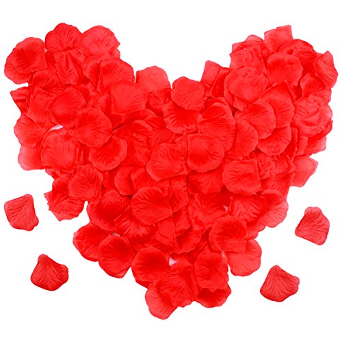 1000Pcs Pétalos de Rosa, Pétalos de Rosa de Seda Artificial Rojos, Pétalos de Flores Confeti para día de San Valentín Decoración/Bodas Decoración/Fiestas/Ambiente Romántico/Proponer/Fores de Boda