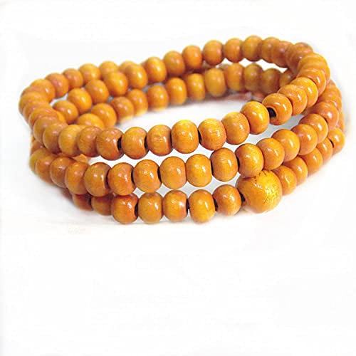 108 pulsera de cuentas de cuentas de madera amarilla de 6 mm con cuentas hechas a mano pulsera de tres círculos con aroma de palisandro de imitación