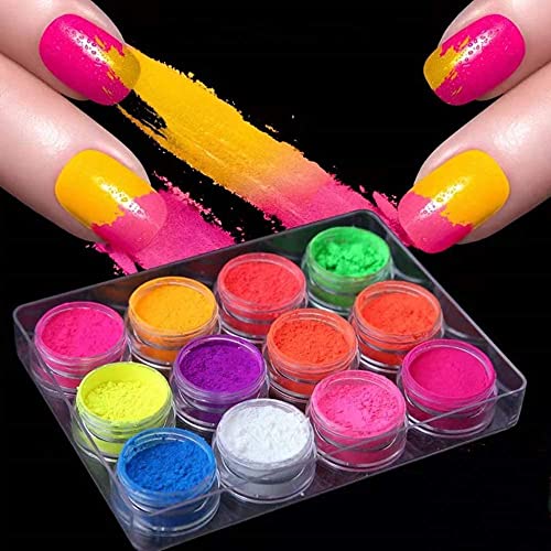 12 Cajas Pigmento Polvo para uñas? Fluorescencia Pigmento Ultrafino Brillo en polvo Pigmentos para uñas Polvo Brillo para uñas Gradiente Decoración iridiscente para uñas