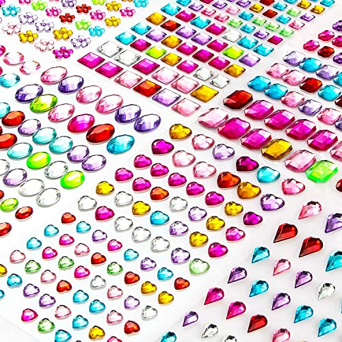 1200+Piezas 14 Hojas Pegatinas Diamantes Autoadhesivas Brillantes Para Decorar, para uñas faciales Tarjetas Artesanales Niños Decoraciones de Bricolaje