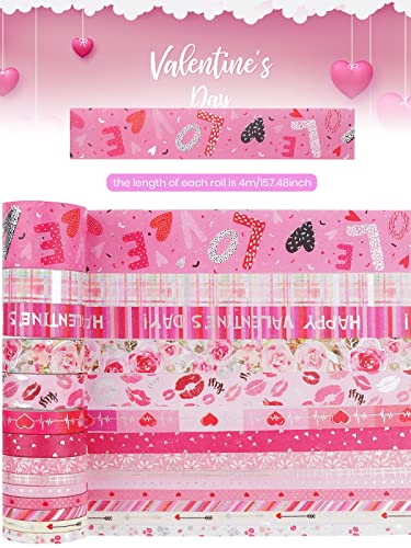 14 rollos de Cintas Washi para el día de San Valentín, Kalolary Sweet Heart Rose Washi cinta Adhesiva Decorativa Papel para Manualidades, Álbumes Recortes, Envoltorios, Decoración Fiesta Boda