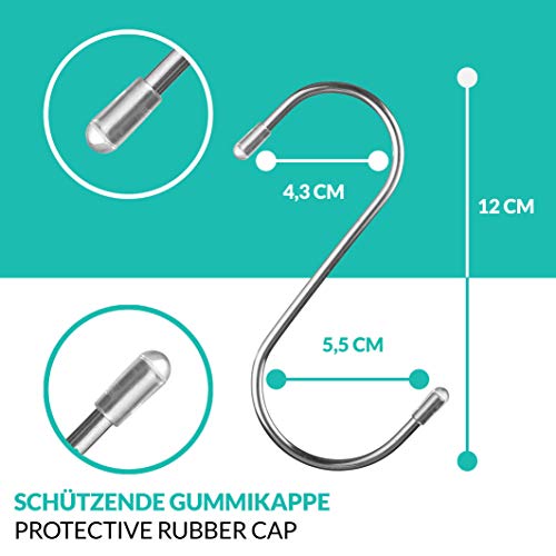 16 Ganchos en Forma de S de Acero Inoxidable para Colgar - 12cm - Soportan hasta 25kg de Carga - Gancho en Ese