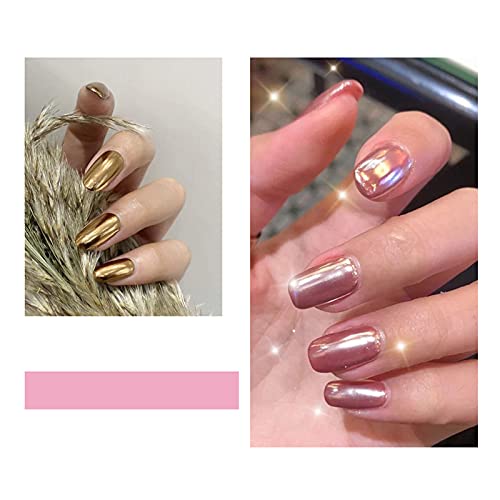 2 colores Chrome Nail Power, uso para uñas de gel UV, uñas acrílicas, uñas naturales, oro rosa + bronce claro