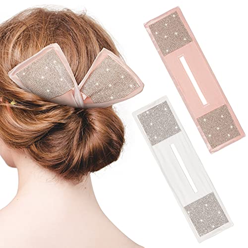 2 Deft Bun de Diamantes Imitación para Cabello Fabricante de Moño de Color Sólido de Pelo Pinza Horquilla Hábil para Moño Tela para Trenzar Accesorio de Lazo de Moño de Pelo (Rosa, Blanco)