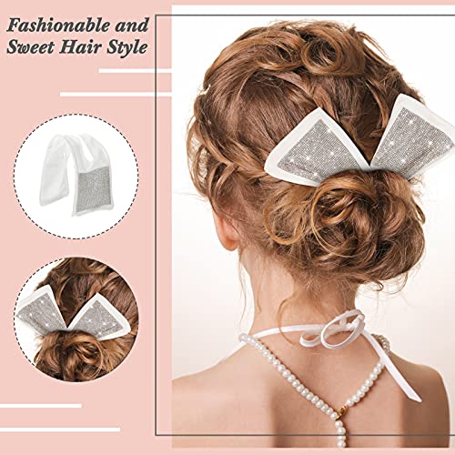 2 Deft Bun de Diamantes Imitación para Cabello Fabricante de Moño de Color Sólido de Pelo Pinza Horquilla Hábil para Moño Tela para Trenzar Accesorio de Lazo de Moño de Pelo (Rosa, Blanco)