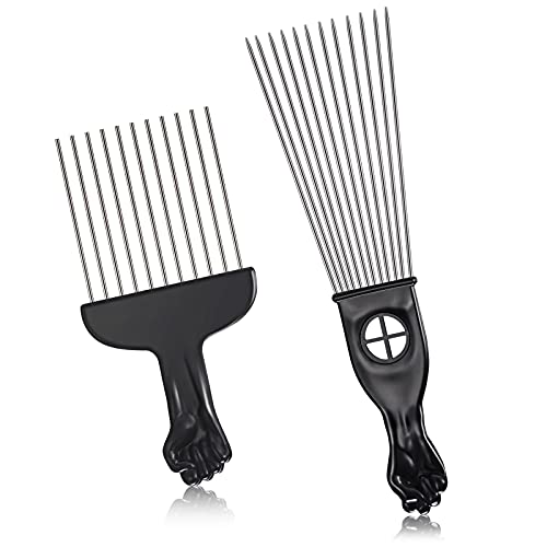 2 Peines de Púa Afro Peine de Pelo de Metal de Puño Negro Peine de Palillo de Pelo Ancho Peine de Horquilla de Pelo Liso Peine de Teñir Cabello Herramienta de Peinado de Trenza de Peluca