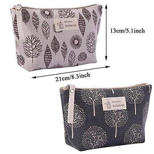 2 Piezas Bolsas Maquillaje Impresas con Cremallera, Bolsa de Cosméticos de Lona, Multifuncional Lienzo Estuche Maquillaje Estampado con Cremallera para Cosméticos, Llaves, Monedas (Árbol, Licencia)