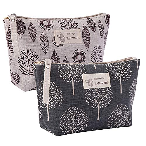 2 Piezas Bolsas Maquillaje Impresas con Cremallera, Bolsa de Cosméticos de Lona, Multifuncional Lienzo Estuche Maquillaje Estampado con Cremallera para Cosméticos, Llaves, Monedas (Árbol, Licencia)