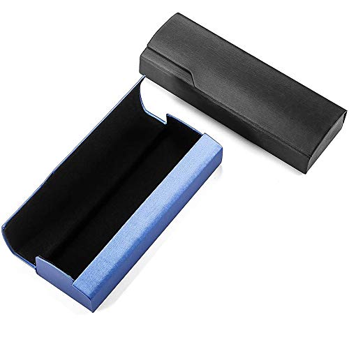 2 Piezas Estuche de Gafas, Estuche de Gafas Rigido, Estuche Rígido de Gafas, Caja de Gafas Portátil de Madera Que Absorbe Los Golpes para Exteriores, Adultos, Niños, Negro, Azul