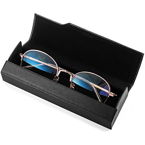 2 Piezas Estuche de Gafas, Estuche de Gafas Rigido, Estuche Rígido de Gafas, Caja de Gafas Portátil de Madera Que Absorbe Los Golpes para Exteriores, Adultos, Niños, Negro, Azul