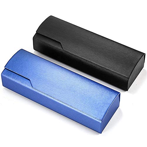 2 Piezas Estuche de Gafas, Estuche de Gafas Rigido, Estuche Rígido de Gafas, Caja de Gafas Portátil de Madera Que Absorbe Los Golpes para Exteriores, Adultos, Niños, Negro, Azul