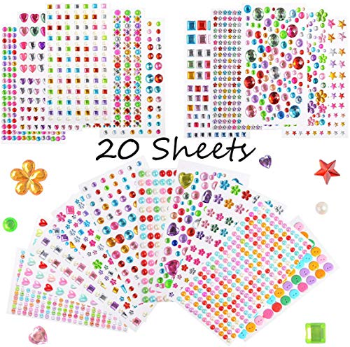 20 Hojas Pegatinas Brillantes para Decorar Diamantes Autoadhesivas, Diamantes Stickers de Imitación, Colores Pegatinas de Cristal adhesivos para Teléfono DIY Decoración Niños Manualidades