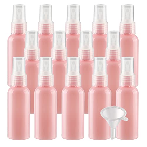 20 Piezas 50ml Botellas de Spray Rosa, Botes Pulverizador de Plástico, Rellenables Botella con Bomba en Spray Transparente para Cosméticos Perfumes Viajes y 2X Embudos