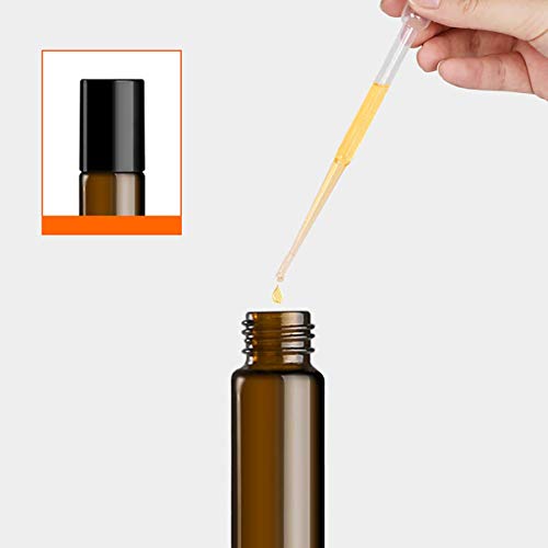 24 botellas vacías de cristal de 5 ml con roll-on de color marrón, con bolas de acero inoxidable, para aceites esenciales, mezclas de aromaterapia, perfume, masaje (24 unidades)