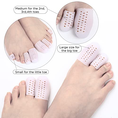 24 piezas tapones de gel para los dedos los pies, mangas de gel para los dedos de los pies, tubo de ventilación, puntera de silicona para ampollas, callos, callosidades, dolor de fricción en los dedos